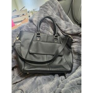Jewell Black Pebbled Faux Leather Tote Handbag Top Zip Work Bag